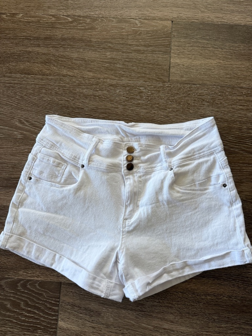 Roswear High-Rise White 3-Button-Fly Denim Shorts for Women XL (14-16)